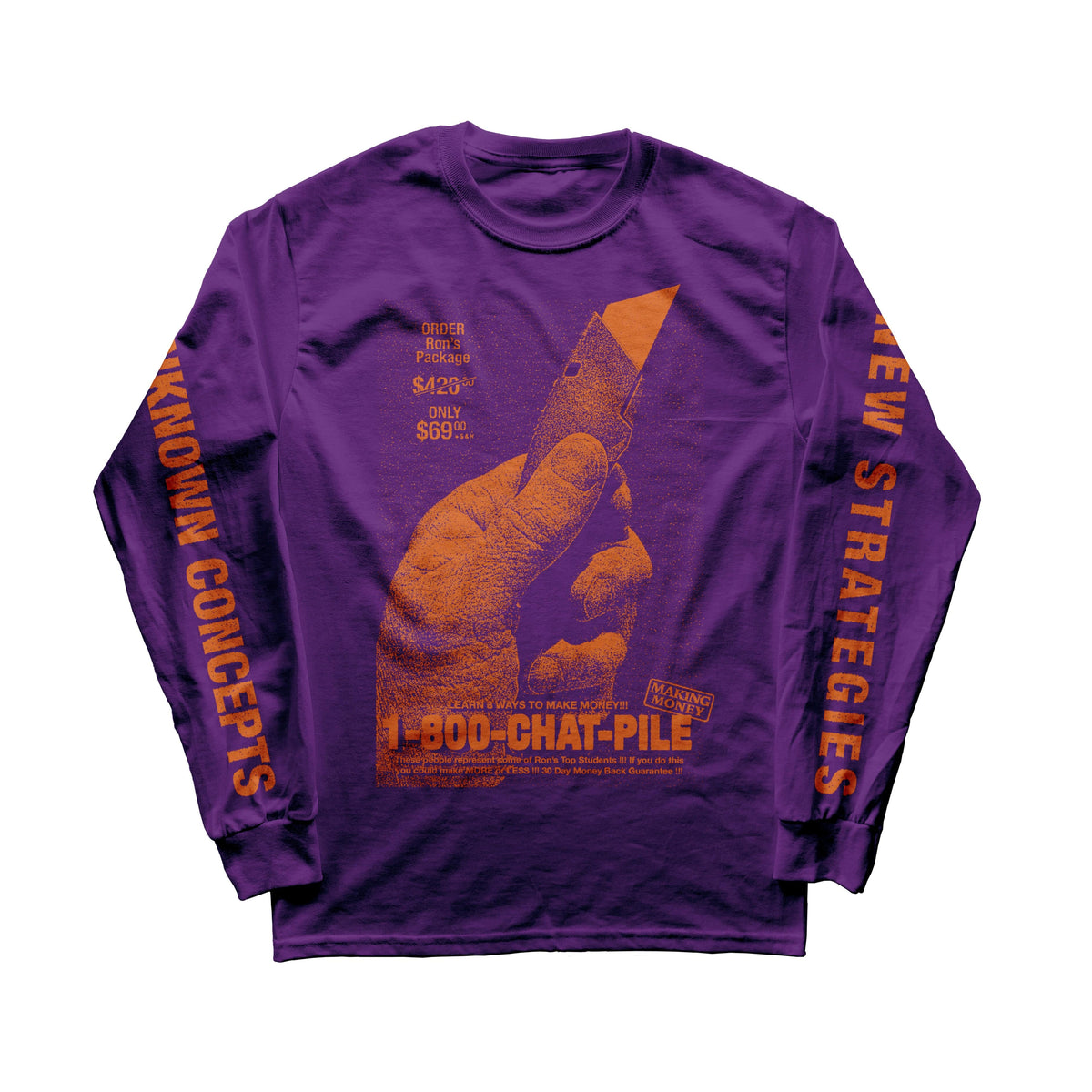 The Flenser Apparel Chat Pile &quot;1-800 Chat Pile&quot; Purple Longsleeve Shirt